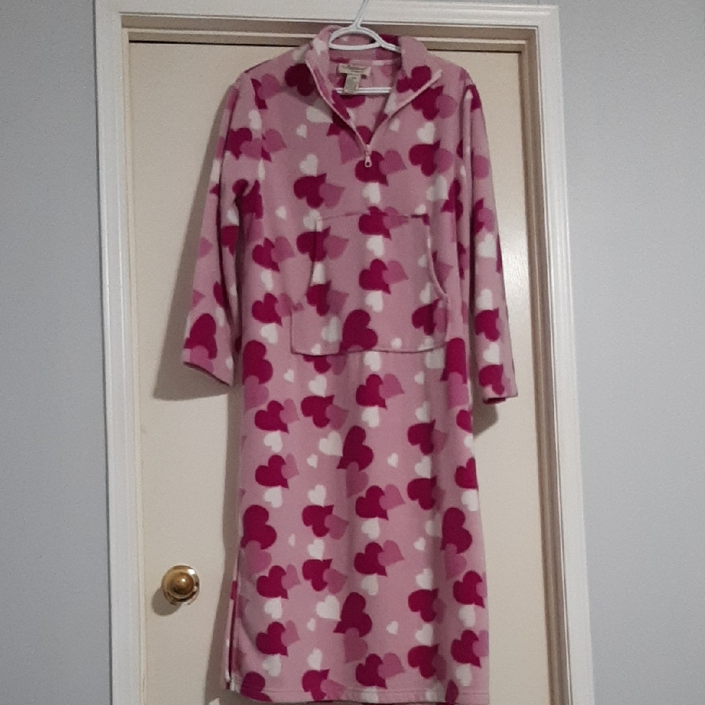 Pink Heart Patterned Fleece Night Dress